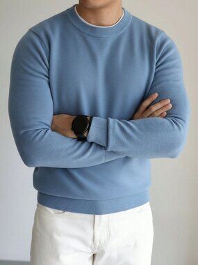 Blue Casual Regular Fit Men's Crew Neck Long Sleeve Sweater